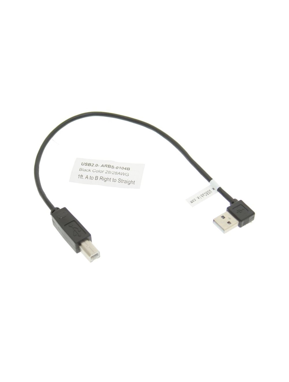 har Alfabet Vestlig 1ft. Right to Straight A to B 28/28AWG Black Cable USB 2.0 RoHS | Cooldrives